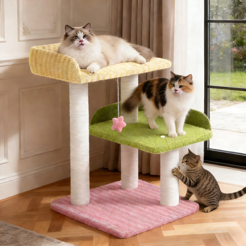 Indoor Cat Tree Tower with Scratching Board and Toys