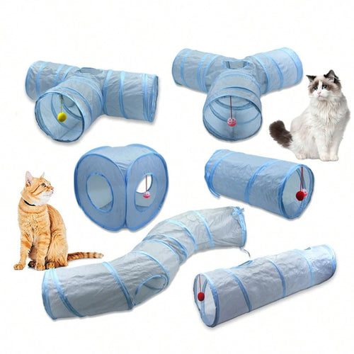 3-Way Foldable Cat Tunnel Toy with Peek Hole